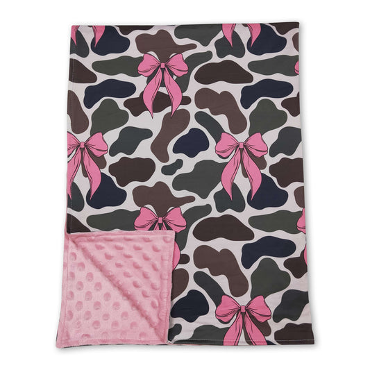 Pink bow camo baby girls blanket