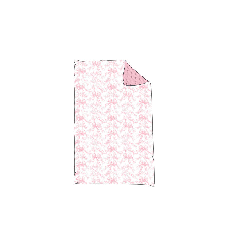 Pink polka dots floral bow minky baby girls blankets