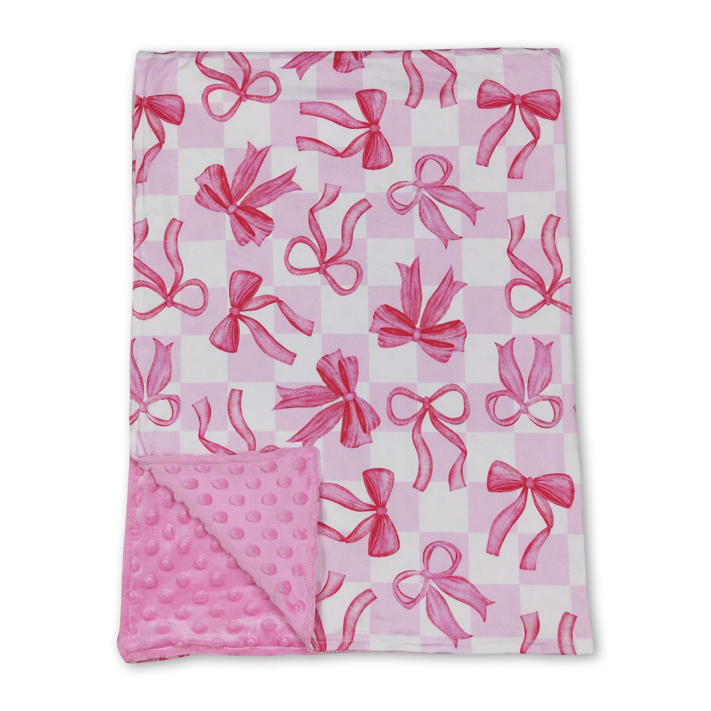 Pink plaid bow baby girls blankets ship from US