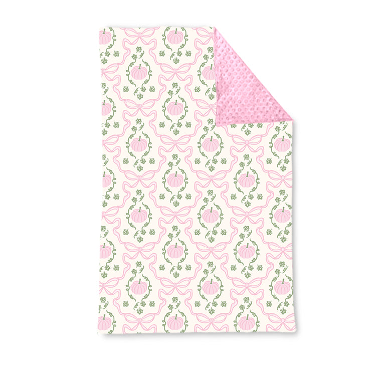 Pink bow pumpkin baby girls fall blankets