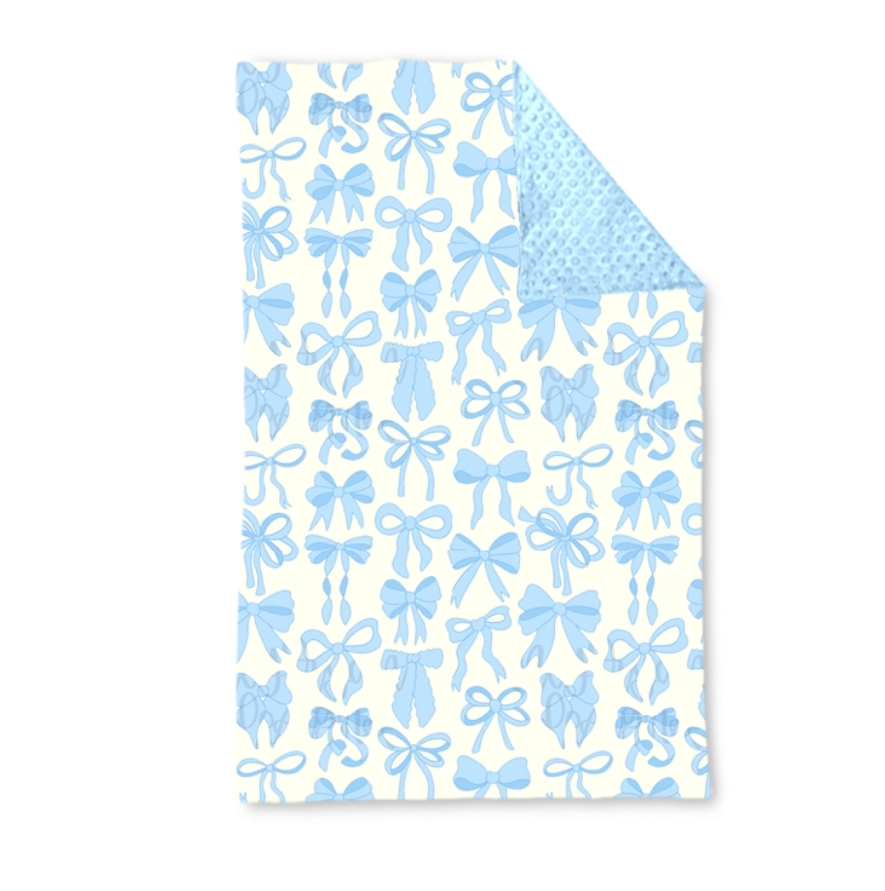 Light blue bows baby girls minky polka dots blanket