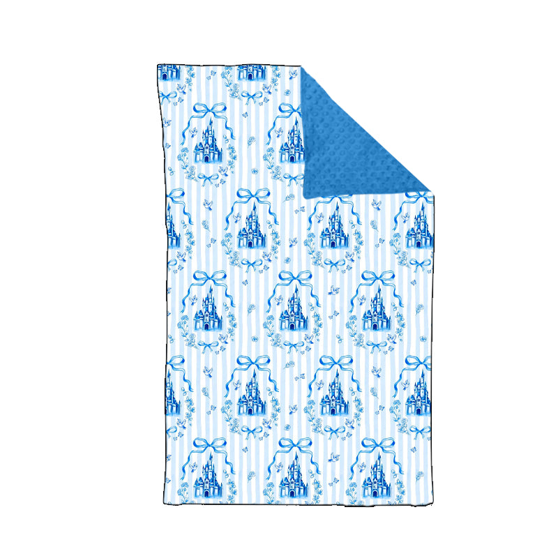 Blue stripe castle bow baby girls blankets