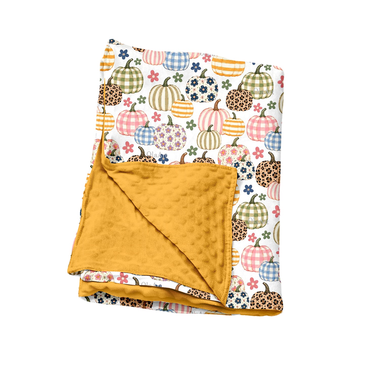 Floral pumpkins yellow polka dots baby girls fall blanket