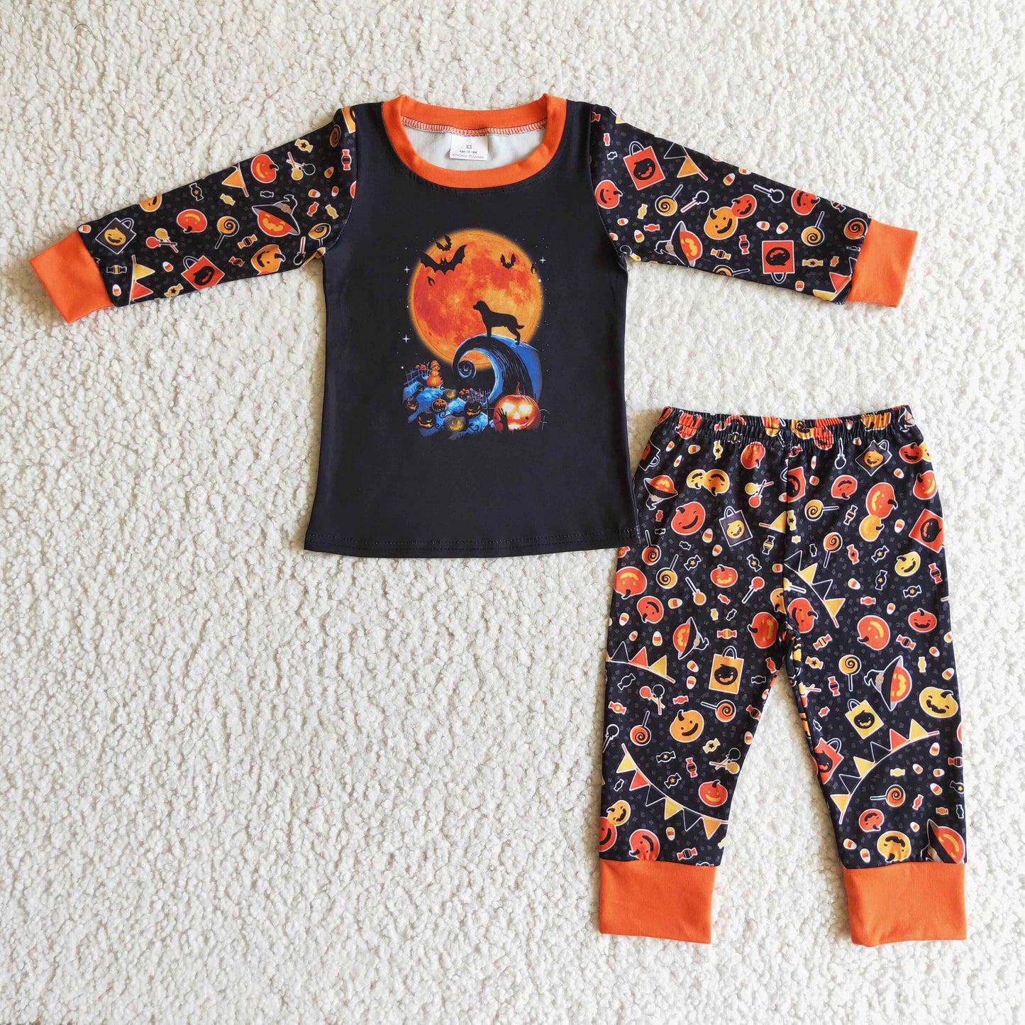 Moon pumpkin candy baby girls Halloween pajamas