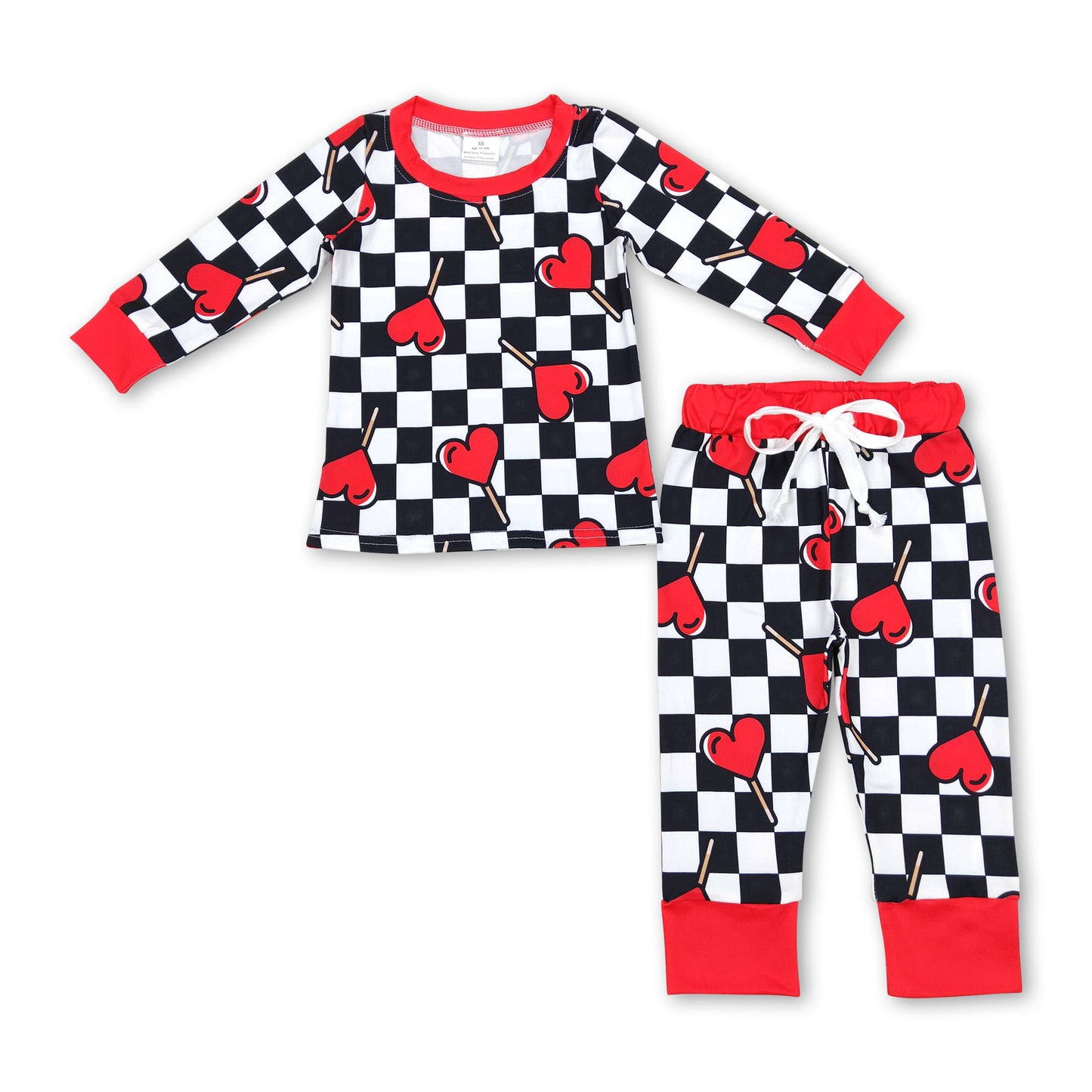 Red heart lollipop baby kids valentines pajamas