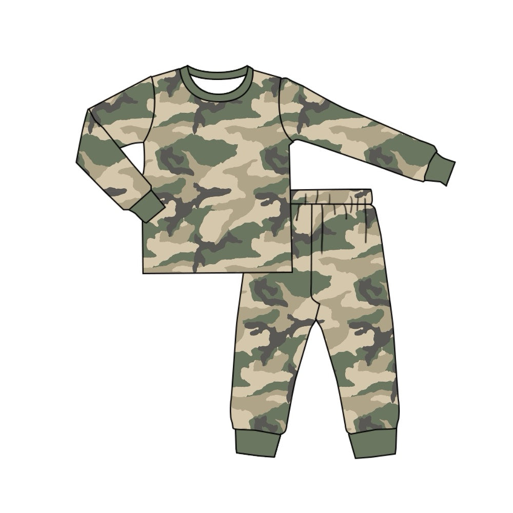 Green long sleeves camo kids boys pajamas