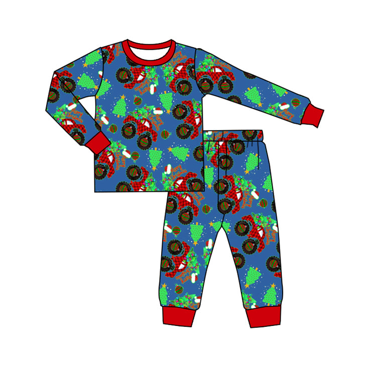 Long sleeves Christmas tree trucks kids pajamas