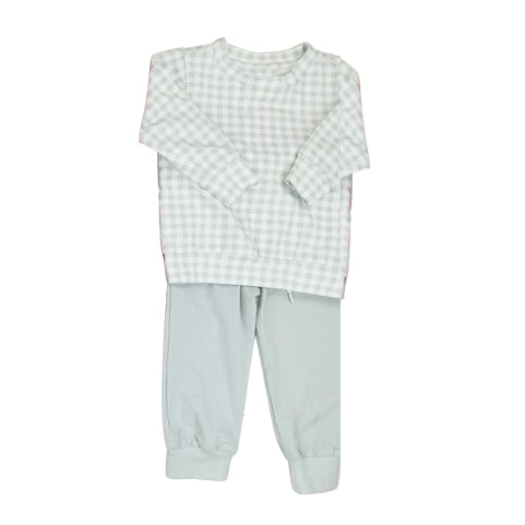 Long sleeves plaid top pants boys clothing set