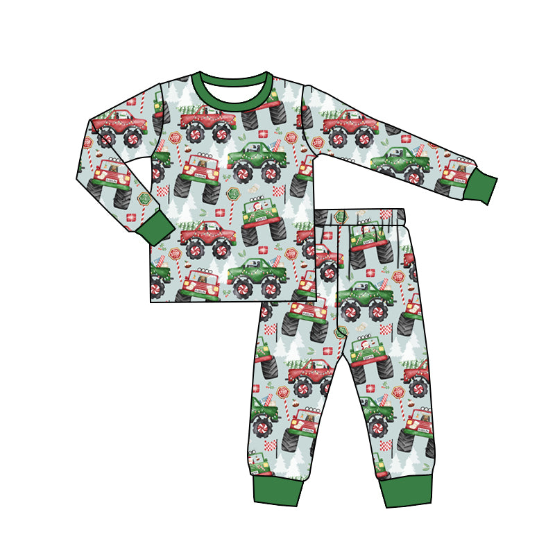 Green red truck Christmas tree kids boys pajamas