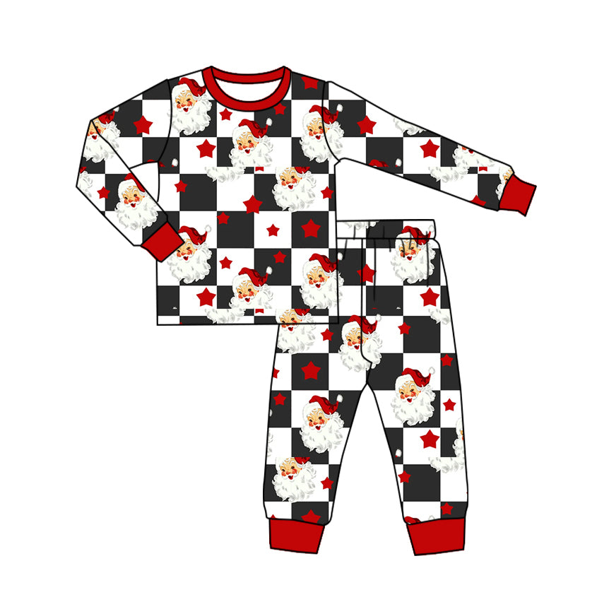 Long sleeves plaid santa baby kids Christmas pajamas