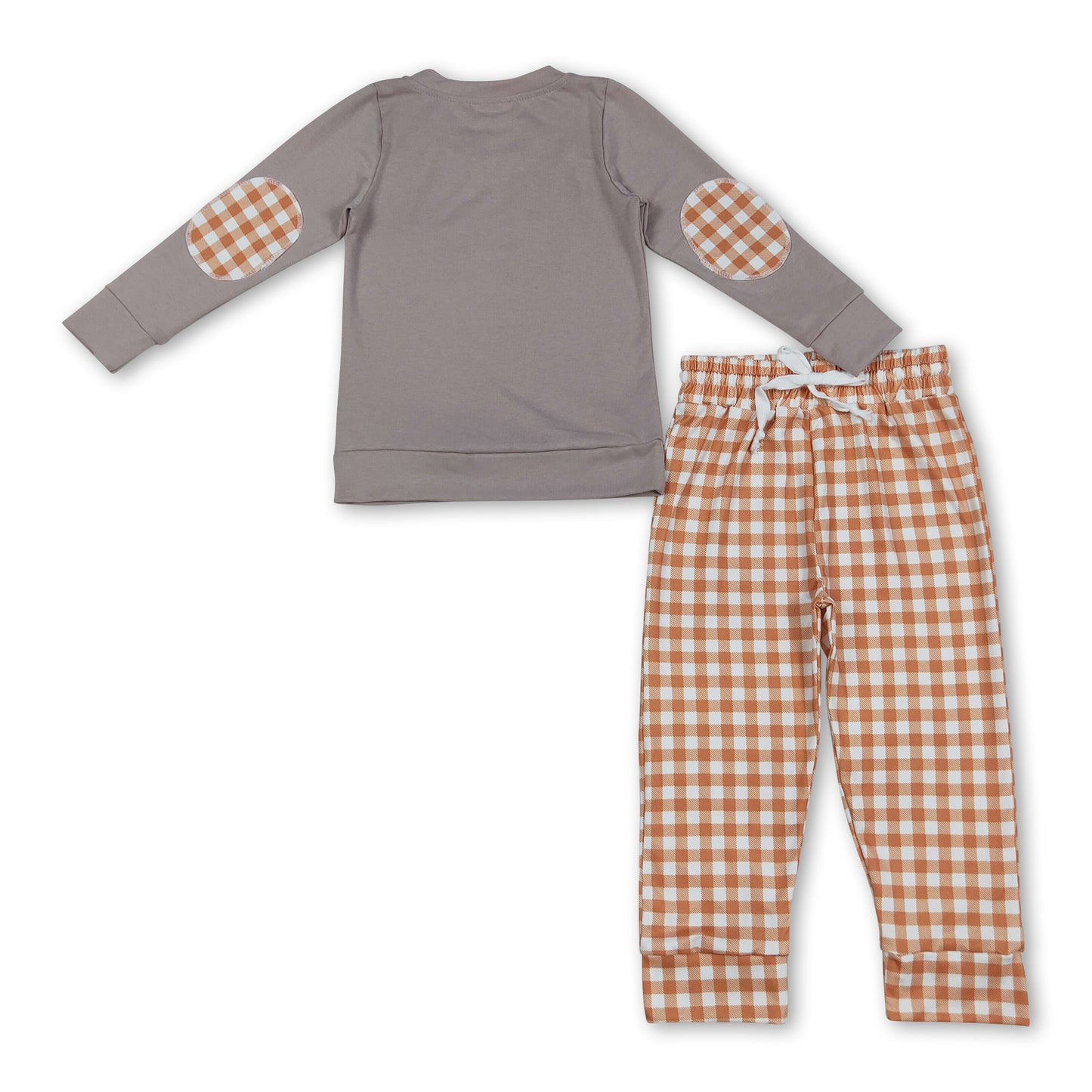 Dog pumpkin basket top black plaid pants kids Halloween set