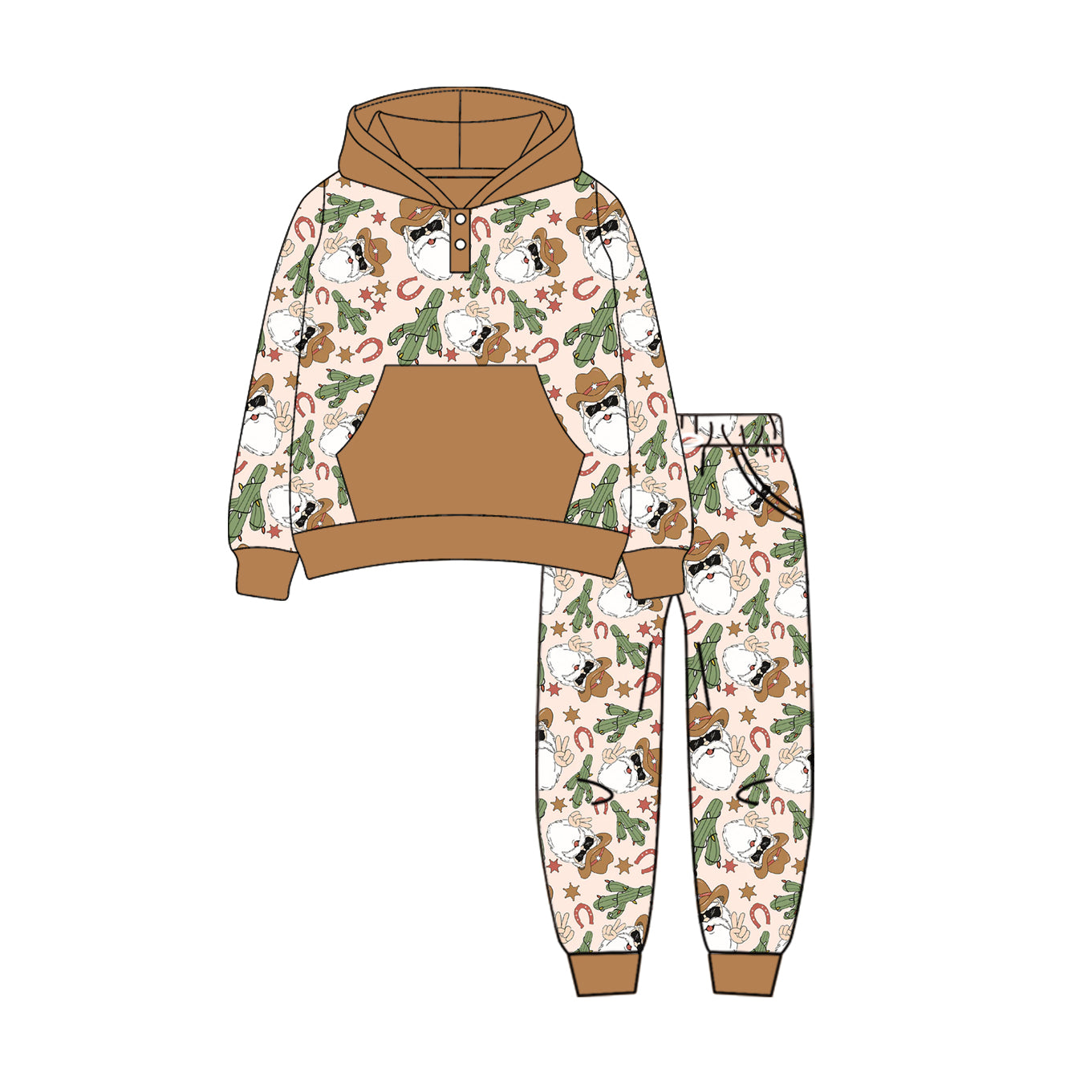 Santa cactus hoodie pants western kids Christmas clothes