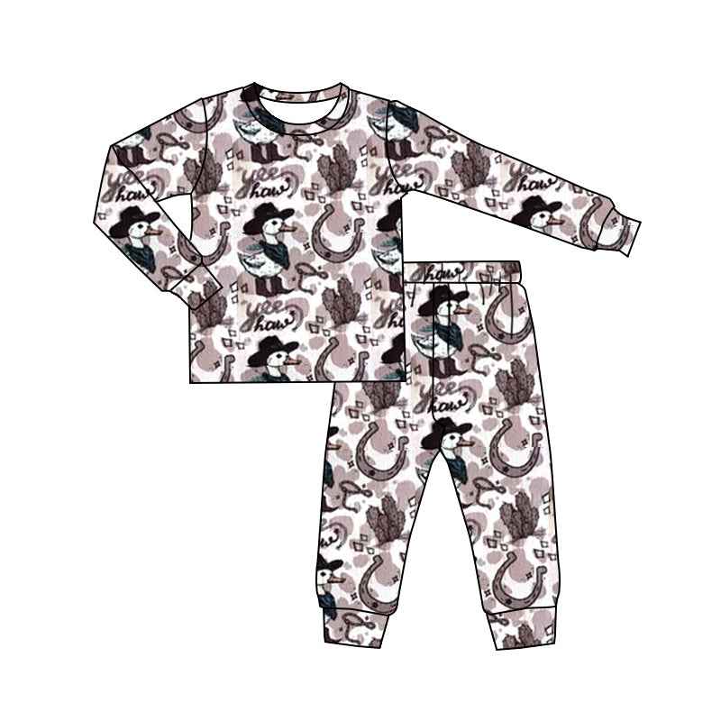 Long sleeves duck cactus western kids pajamas