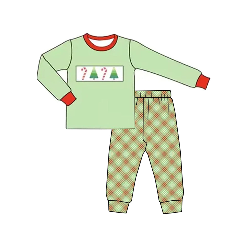 Long sleeves candy cane Christmas tree top pants boys clothes