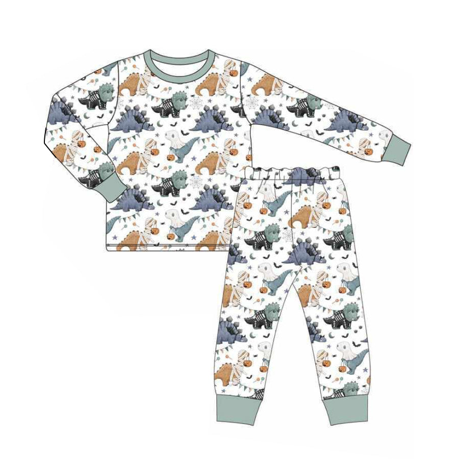 Long sleeves pumpkin dinosaur boys Halloween pajamas