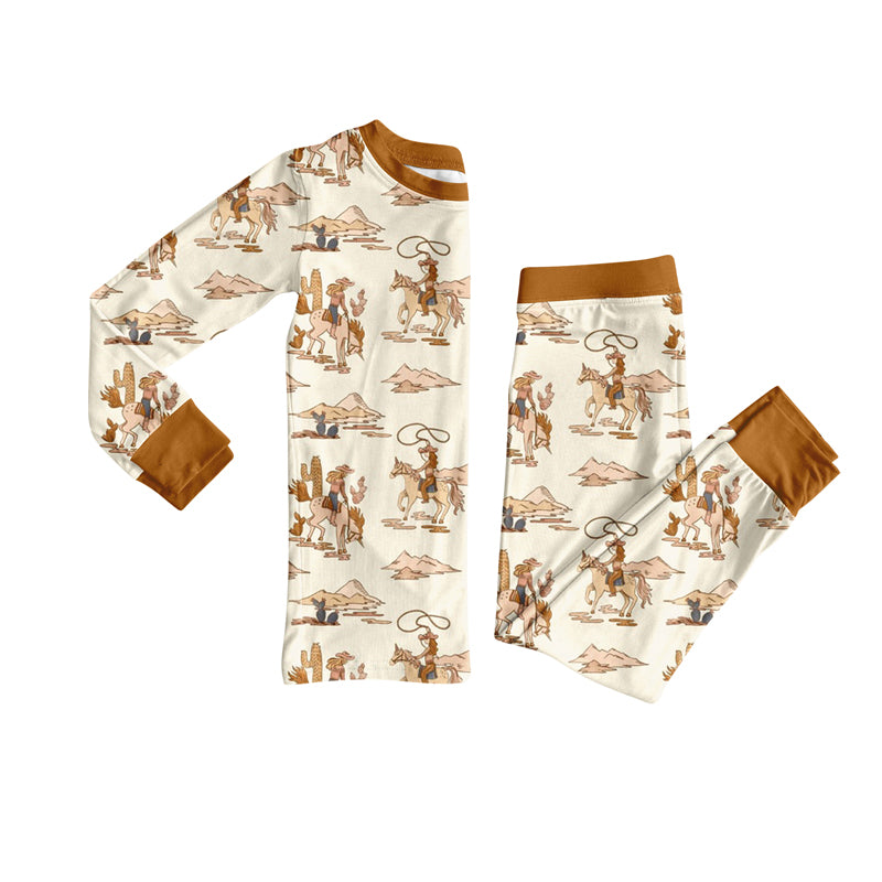 Brown long sleeves cactus rodeo western boy pajamas
