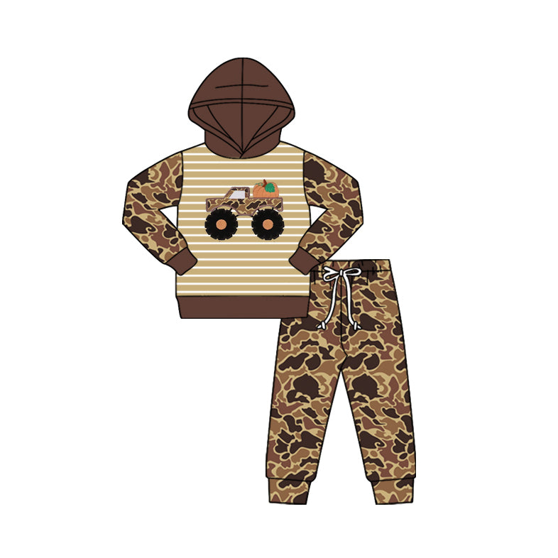 Pumpkin camo tractor hoodie pants kids boys fall clothes