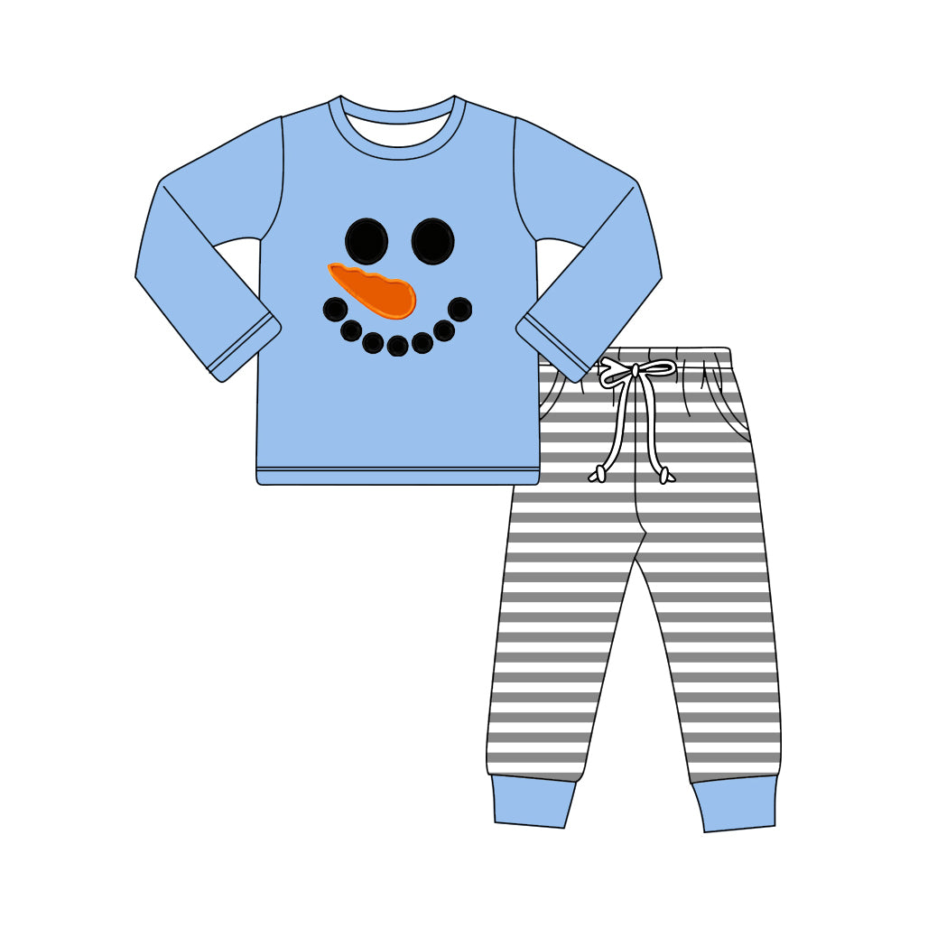 Long sleeves snowman top stripe pants boys clothing