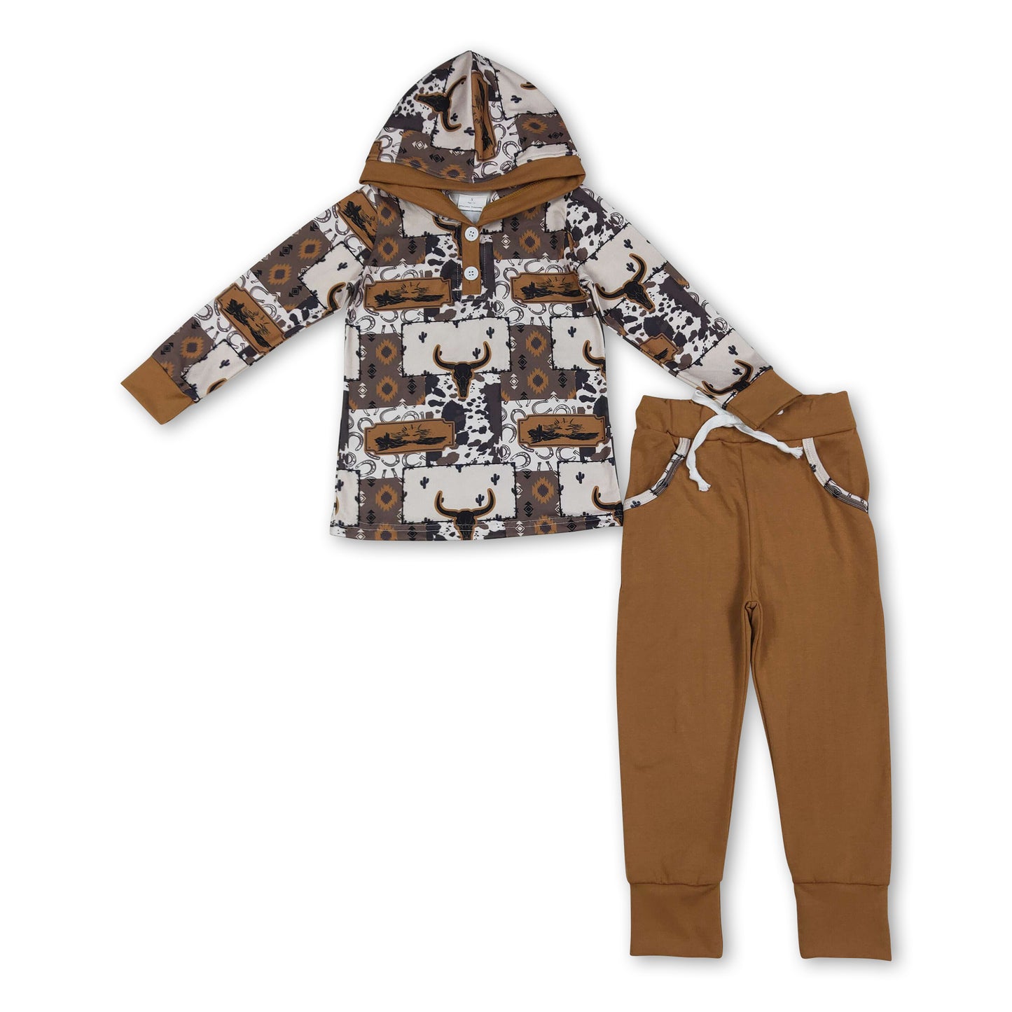 Bull skull cow hoodie pants western boys outfits