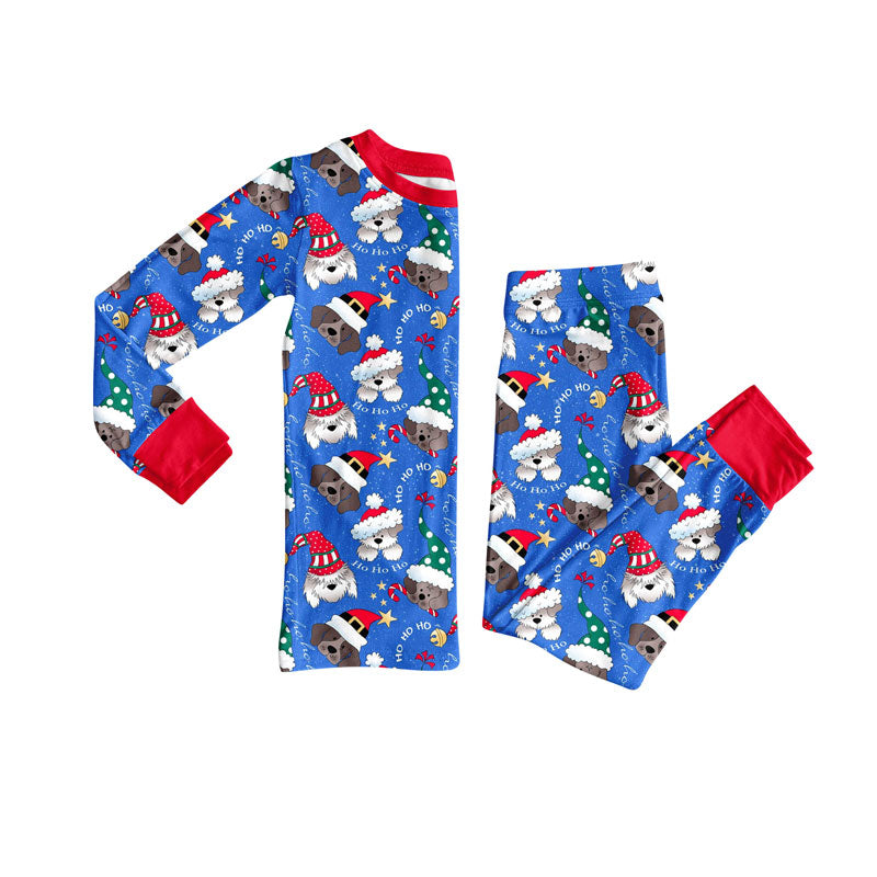 Long sleeves dogs Christmas hat kids boys pajamas