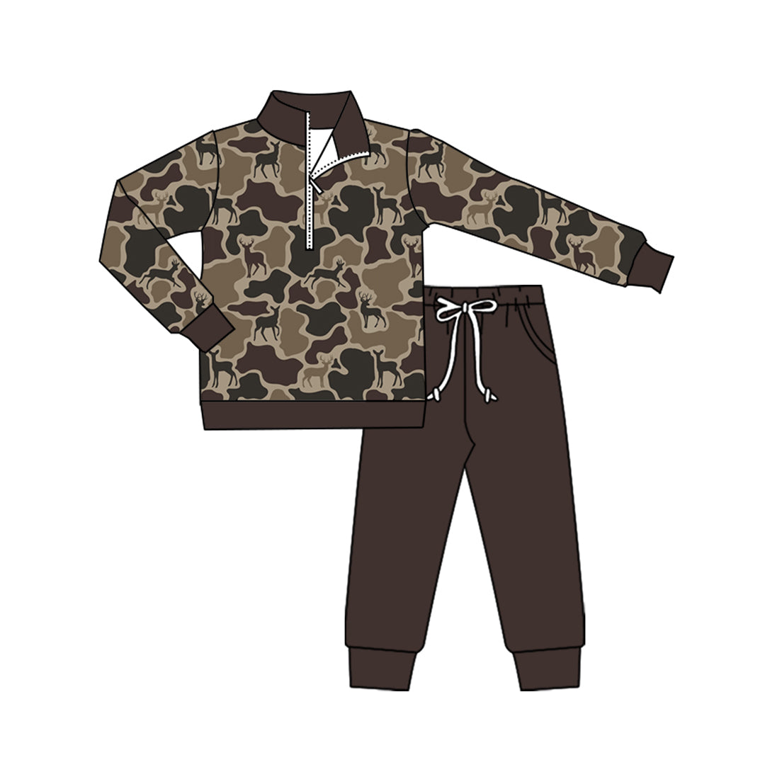 Long sleeves brown deer camo pullover pants boys clothes