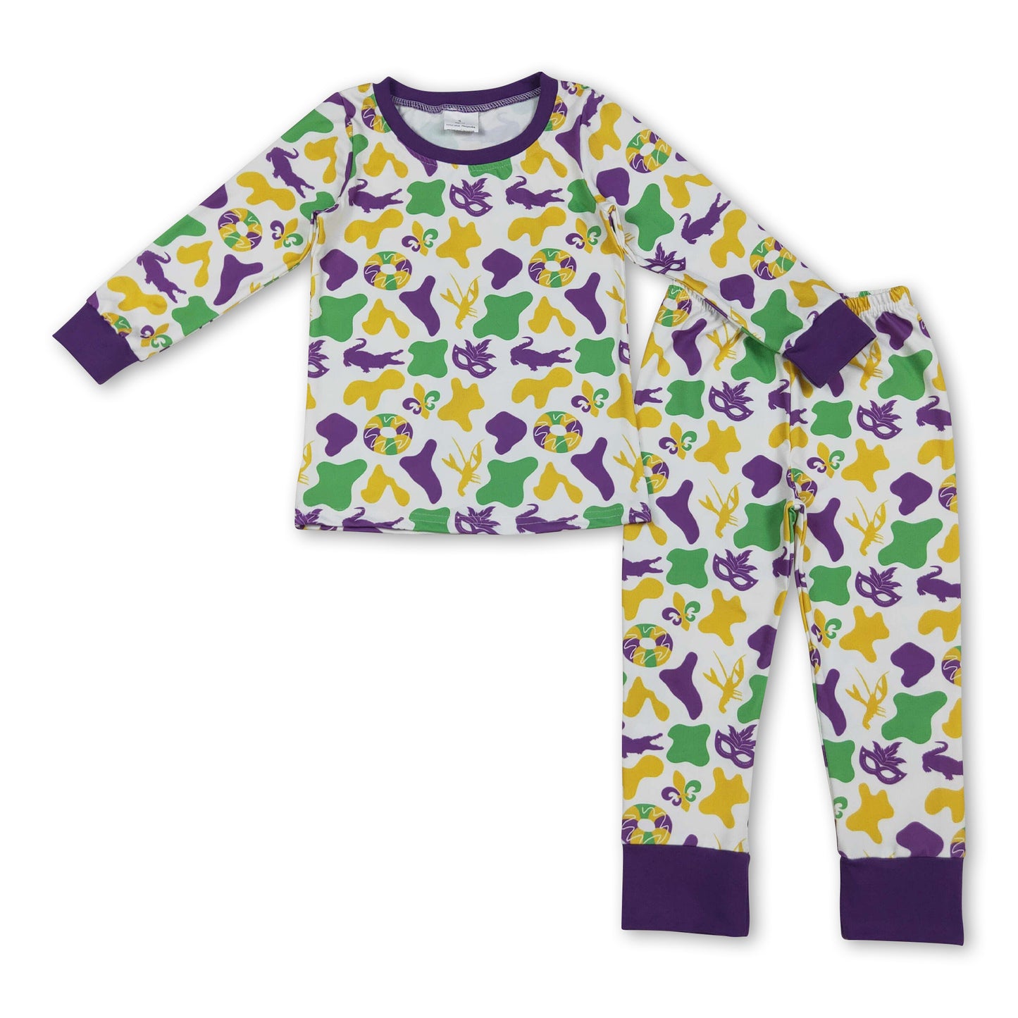 Crocodile crawfish camo baby kids Mardi Gras pajamas