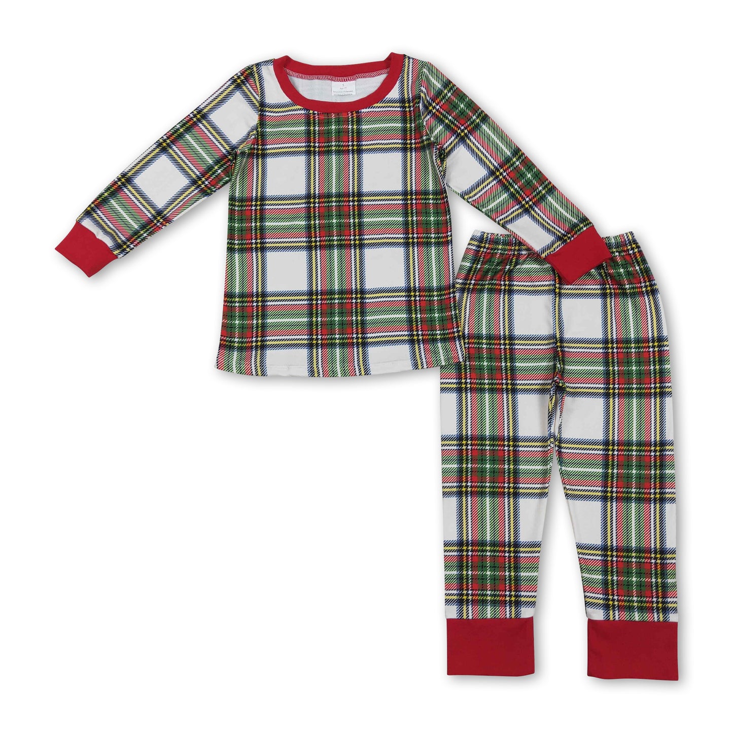 Long sleeves green red plaid baby kids Christmas pajamas