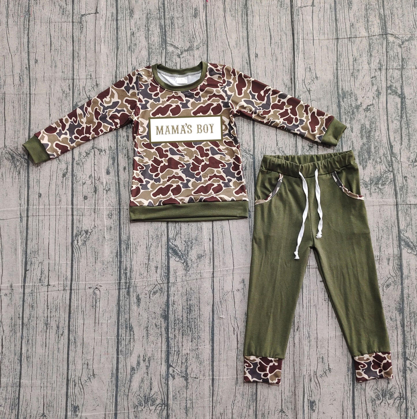 Mama's boy camo top olive pants children outfits