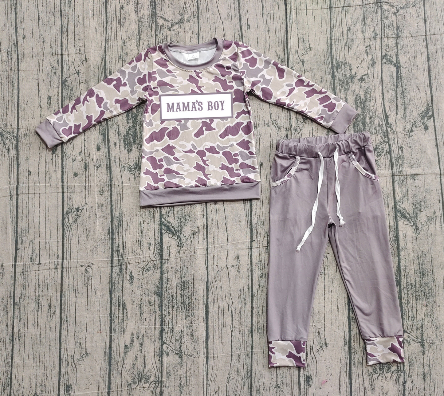 Mama's boy camo top pocket pants children outfits