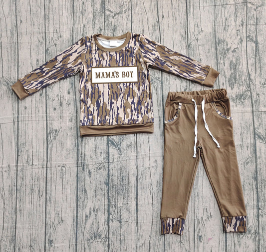 Mama's boy camo long sleeves top pants children outfits