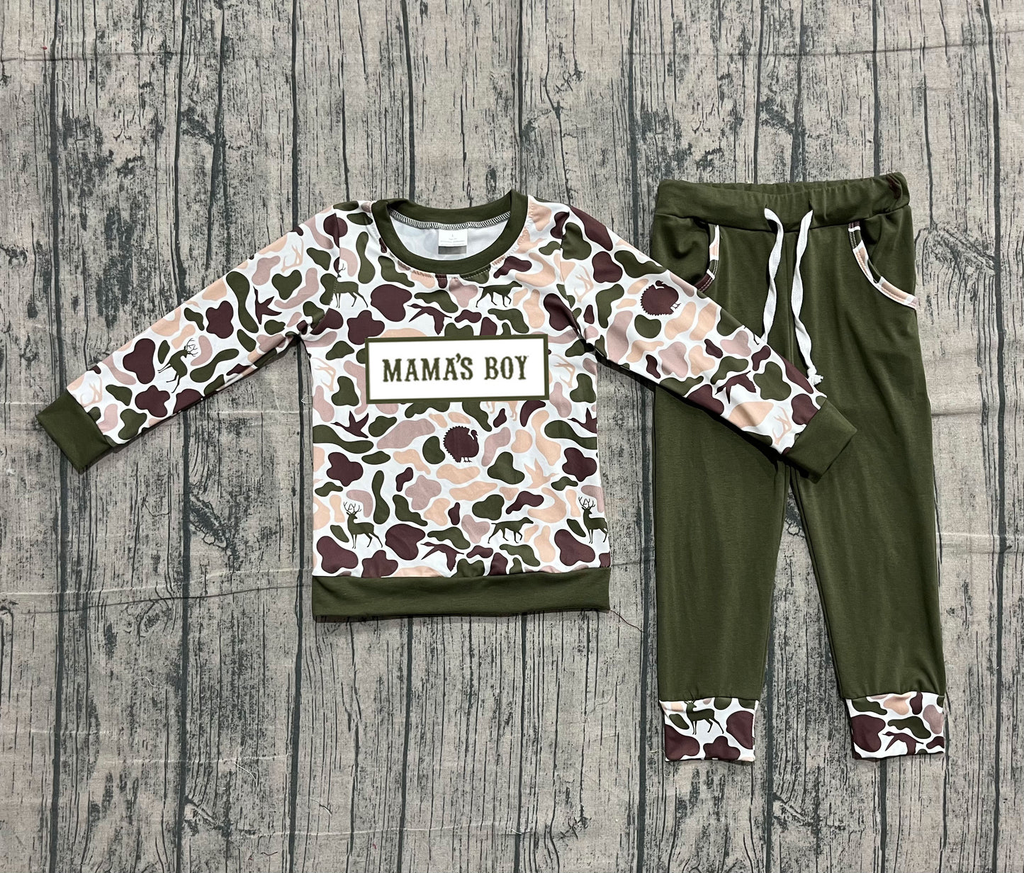 Mama's boy duck dog deer camo top pants children outfits