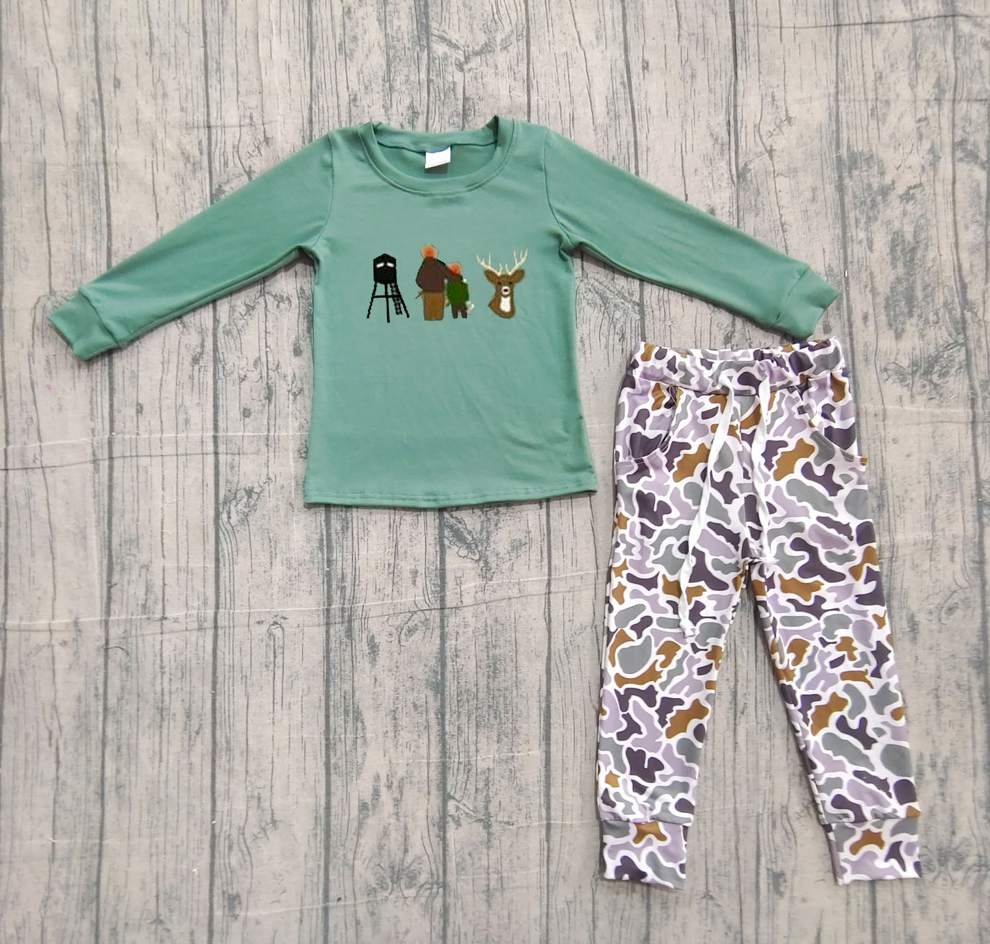 Long sleeves deer cotton top camo pants boys outfits