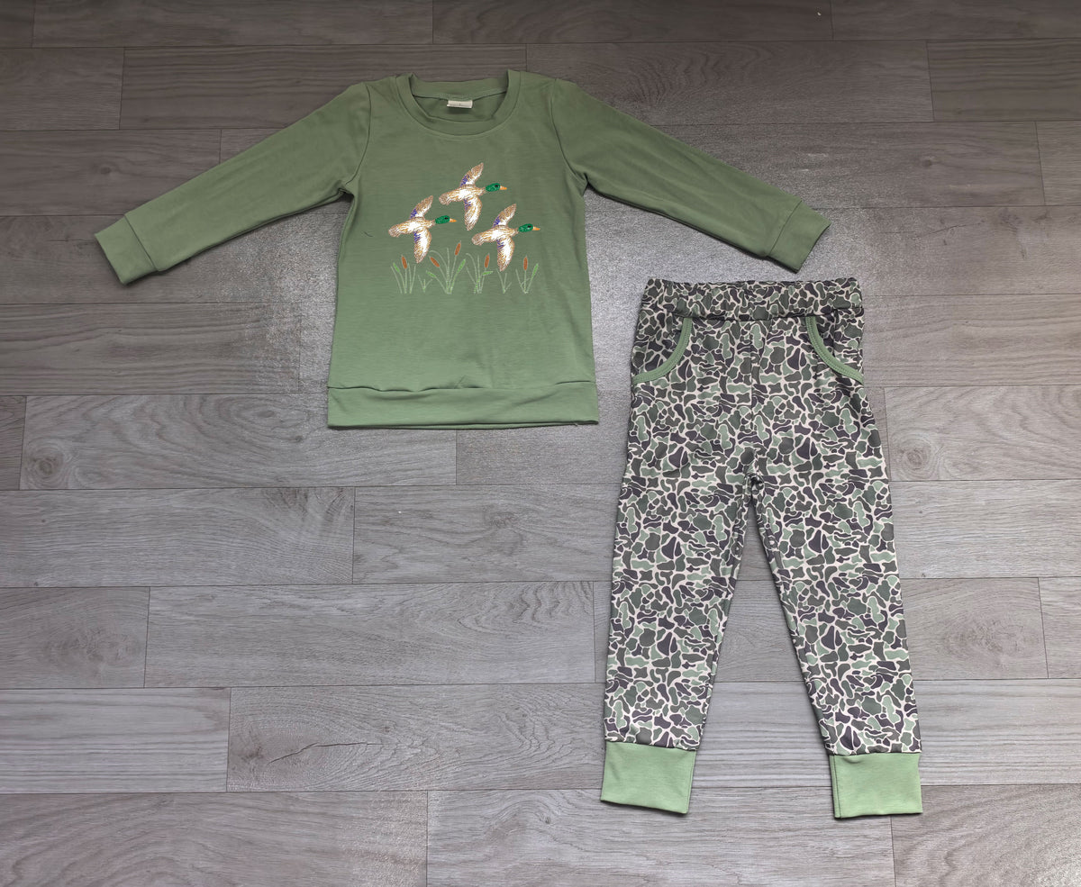 Duck embroidery top camo pockets pants boys outfits