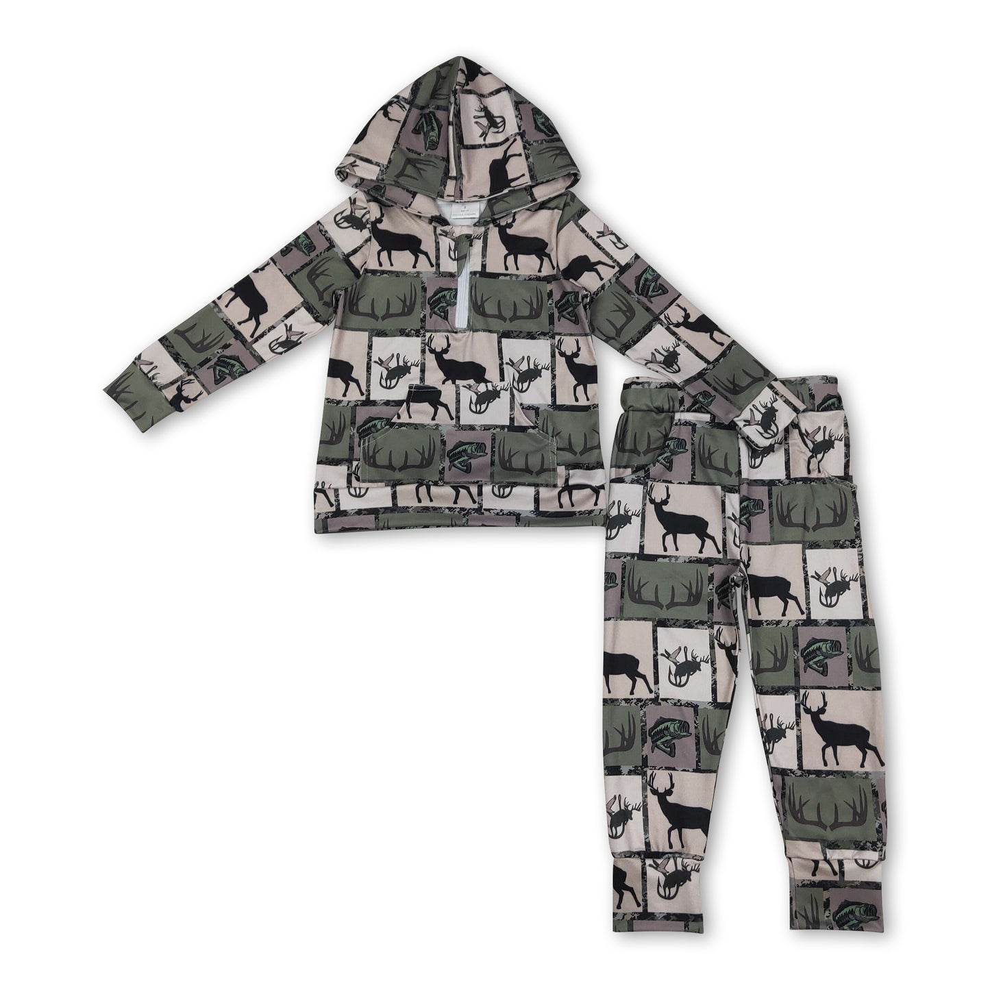 Long sleeves deer fishing hoodie pants hunting boy outfits