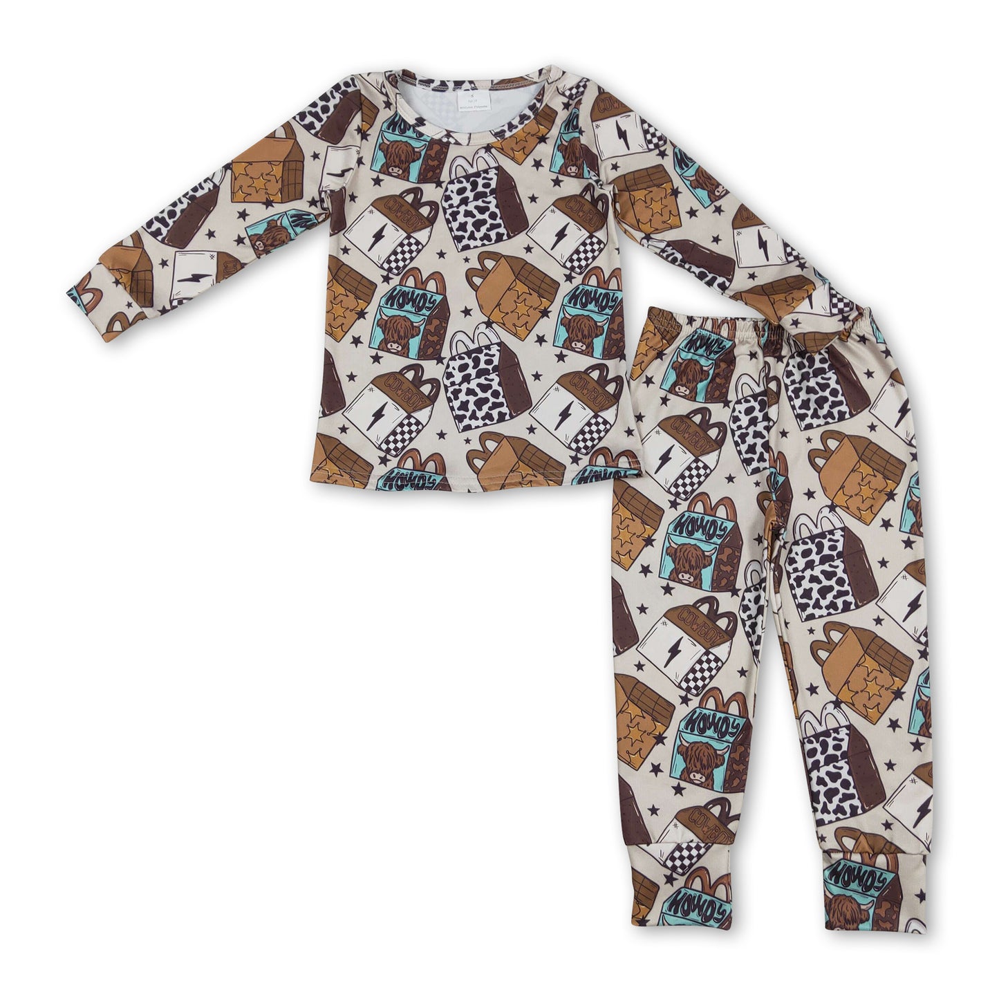 Long sleeves highland cow top pants boys western pajamas set