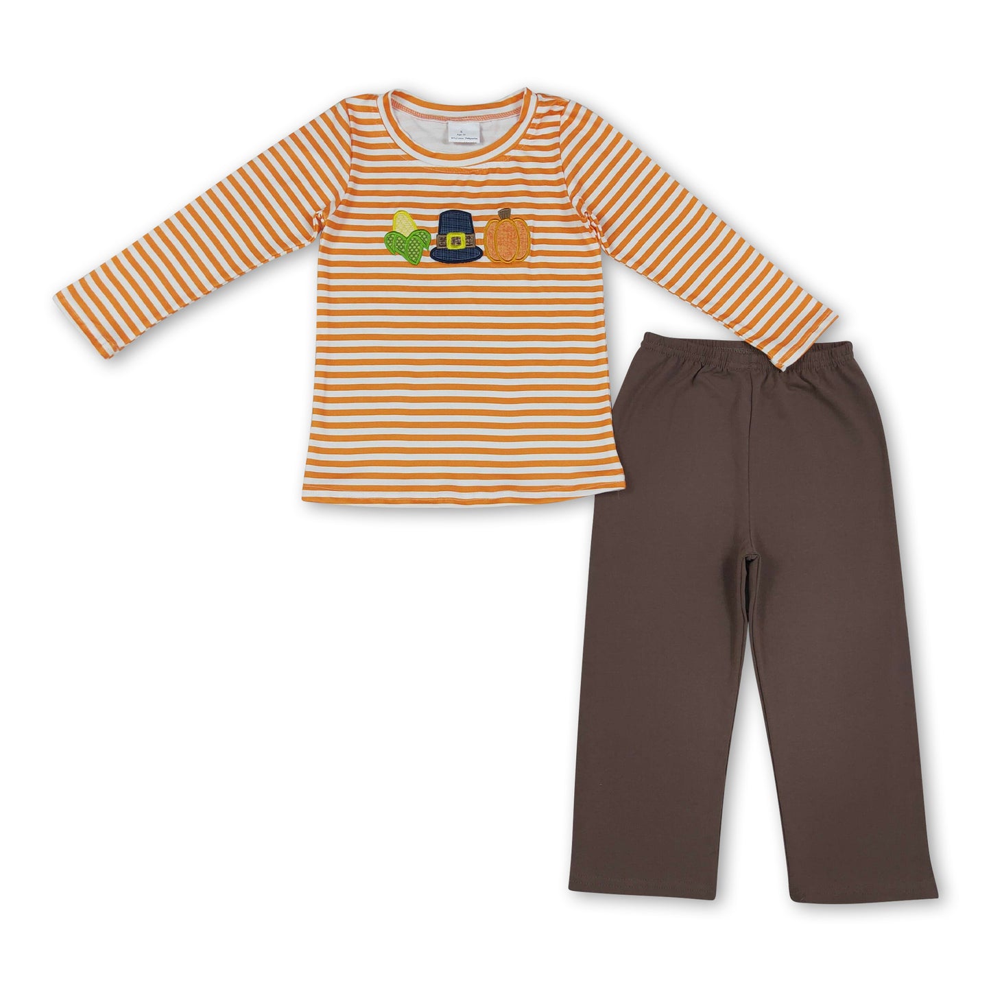Stripe corn pumpkin embroidery top pants boys fall outfits