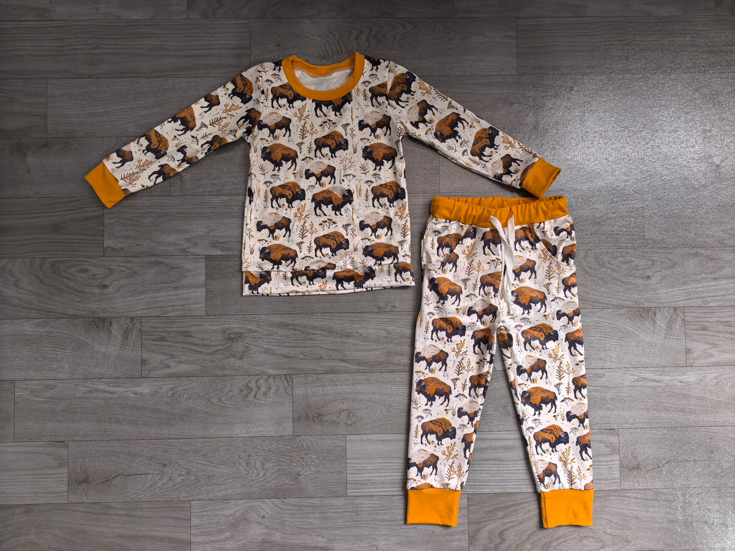 Mustard long sleeves cows kids boys western pajamas