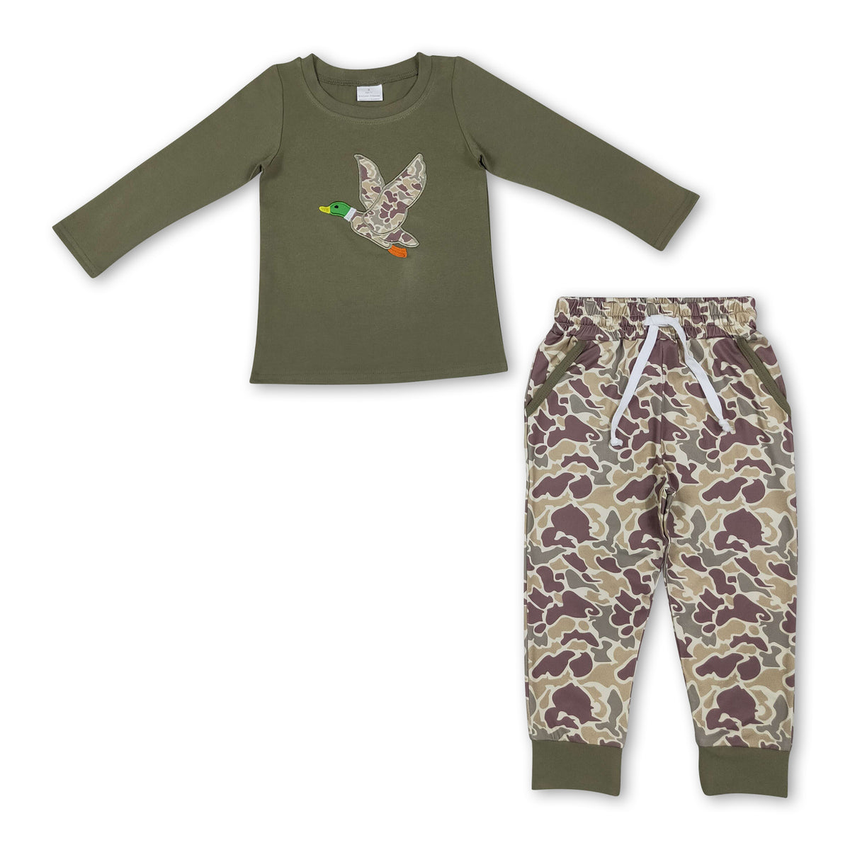 Camo duck embroidery cotton top pants boys outfits