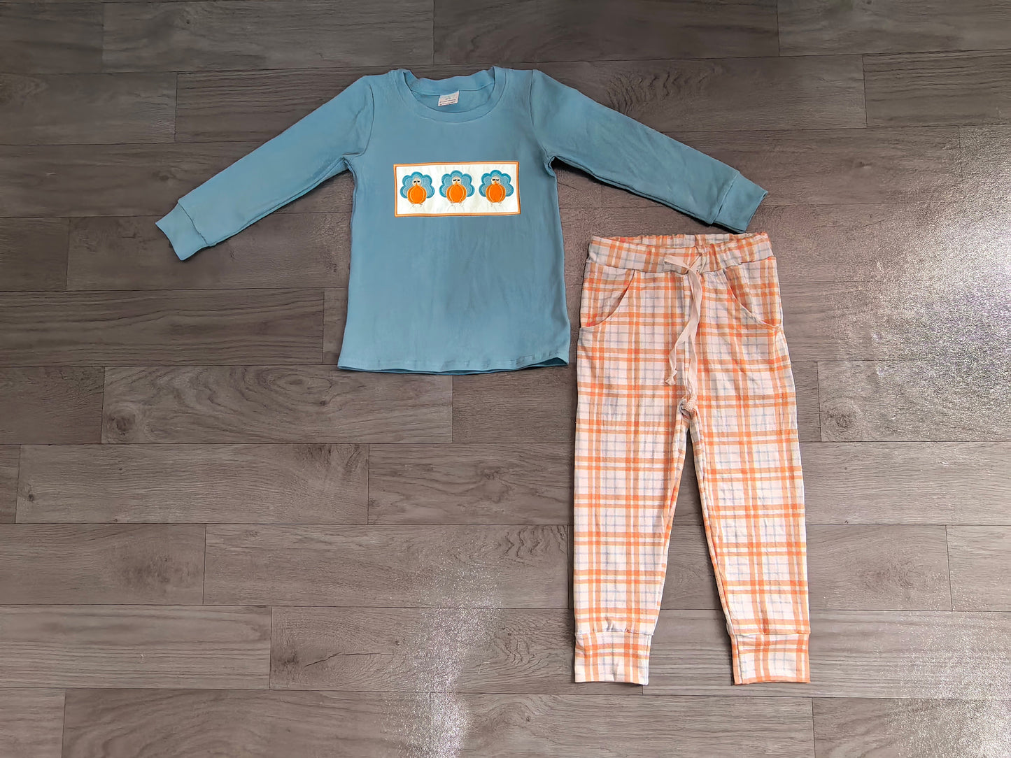 Turkey pumpkin embroidery boys Thanksgiving outfits