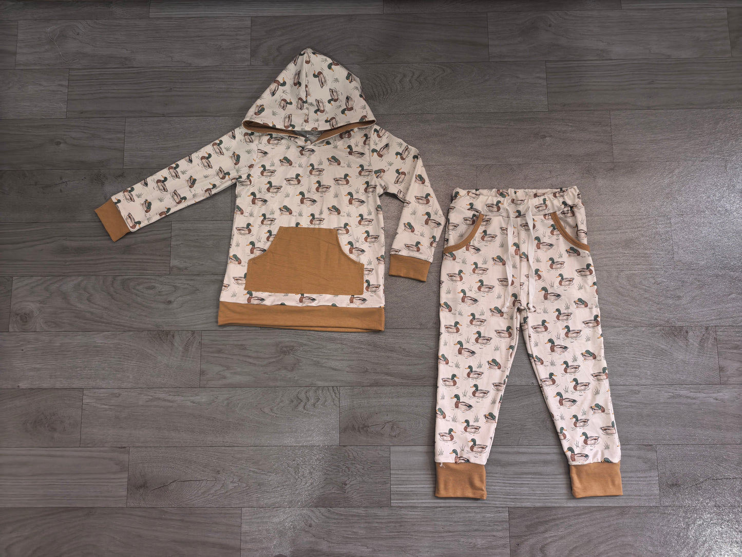 Long sleeves pocket duck hoodie pants boy hunting set