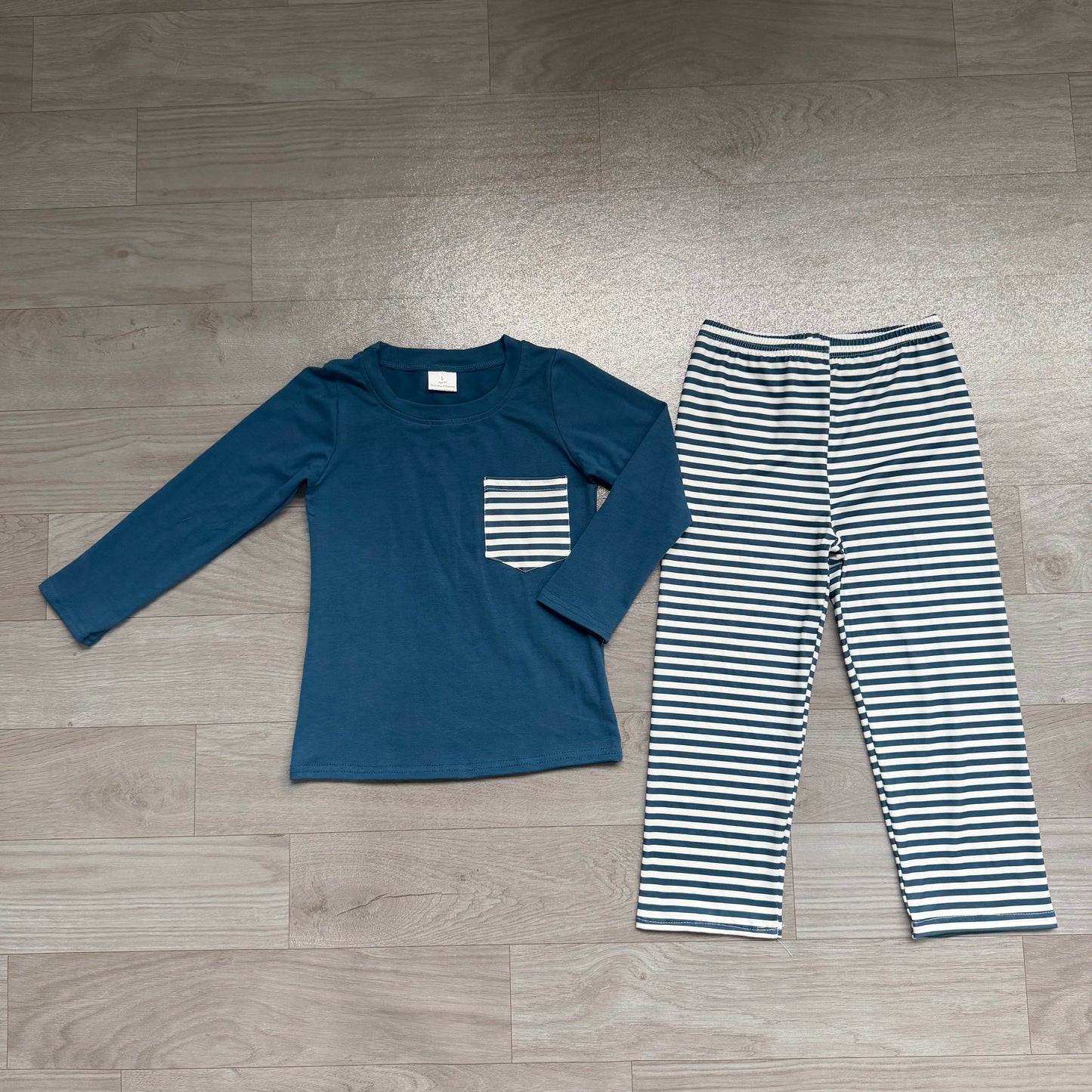 Long sleeves stripe pocket top pants kids boys outfits