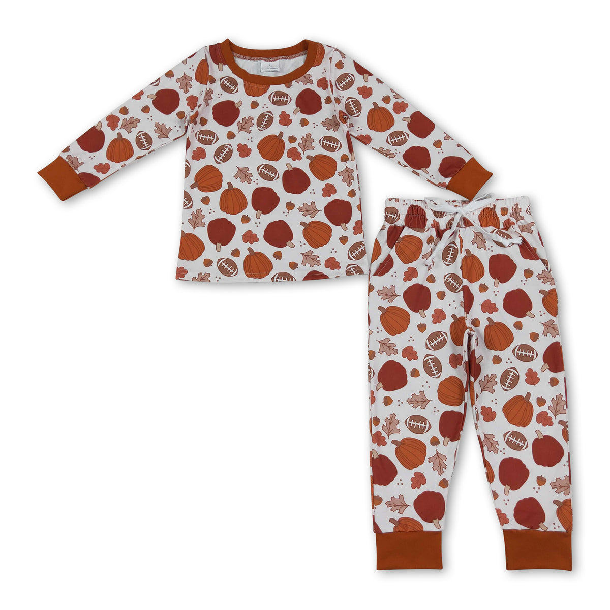 Long sleeves pumpkin football kids pajamas set
