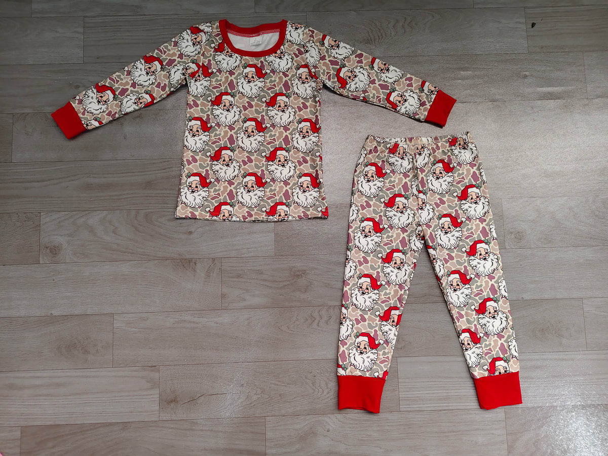 Red long sleeves camo santa kids boys Christmas pajamas