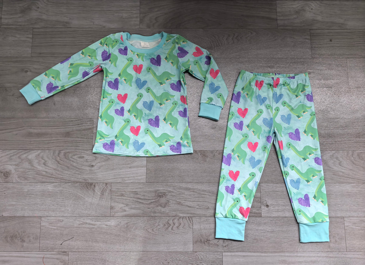 Long sleeves dinosaur heart boys Valentine's pajamas