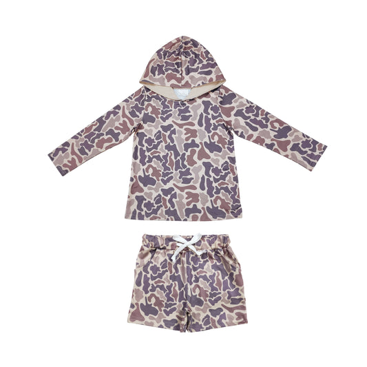Khaki camo hoodie shorts kids boys clothing set