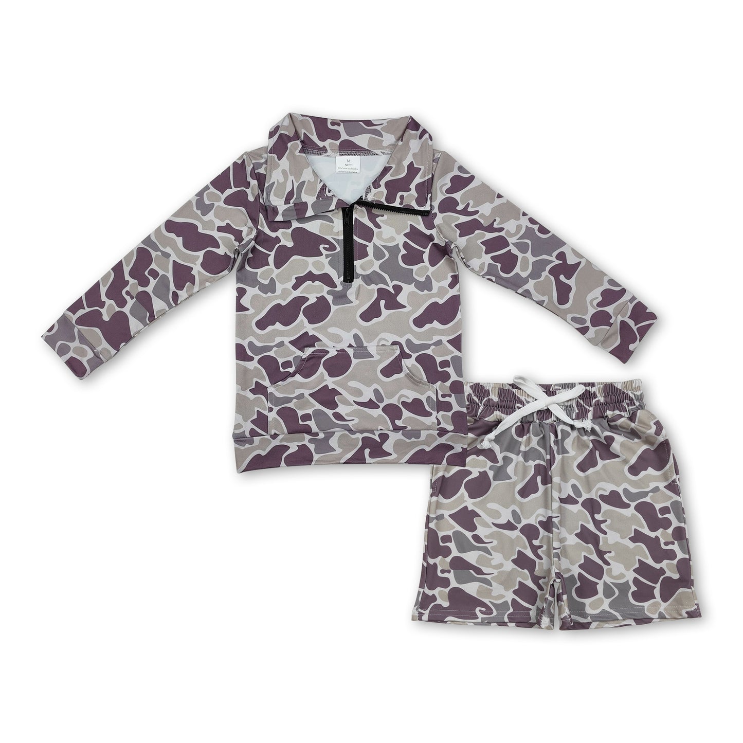 Camo pocket zipper pullover shorts toddler boys outfits