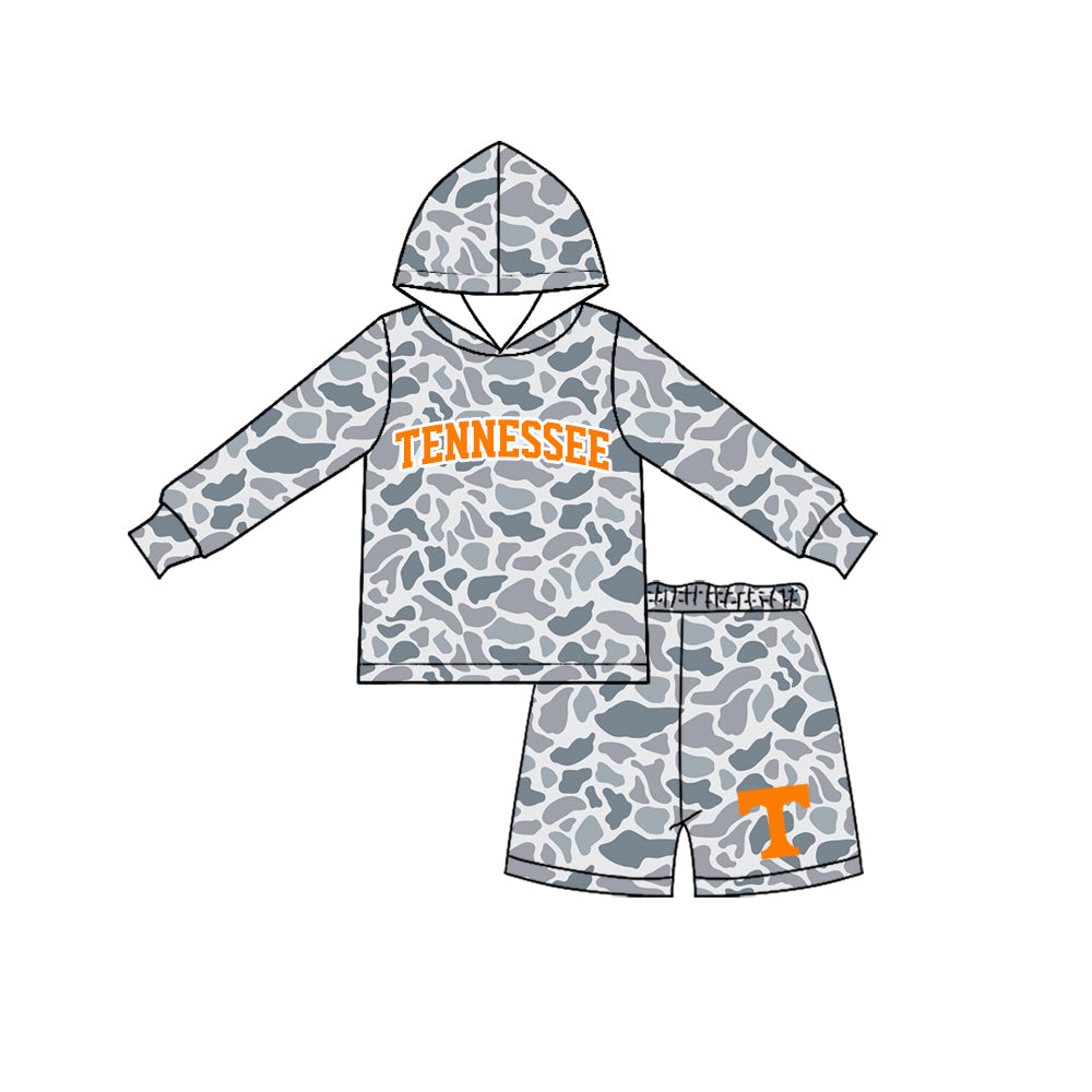 Long sleeves grey camo orange T hoodie shorts boys team outfits