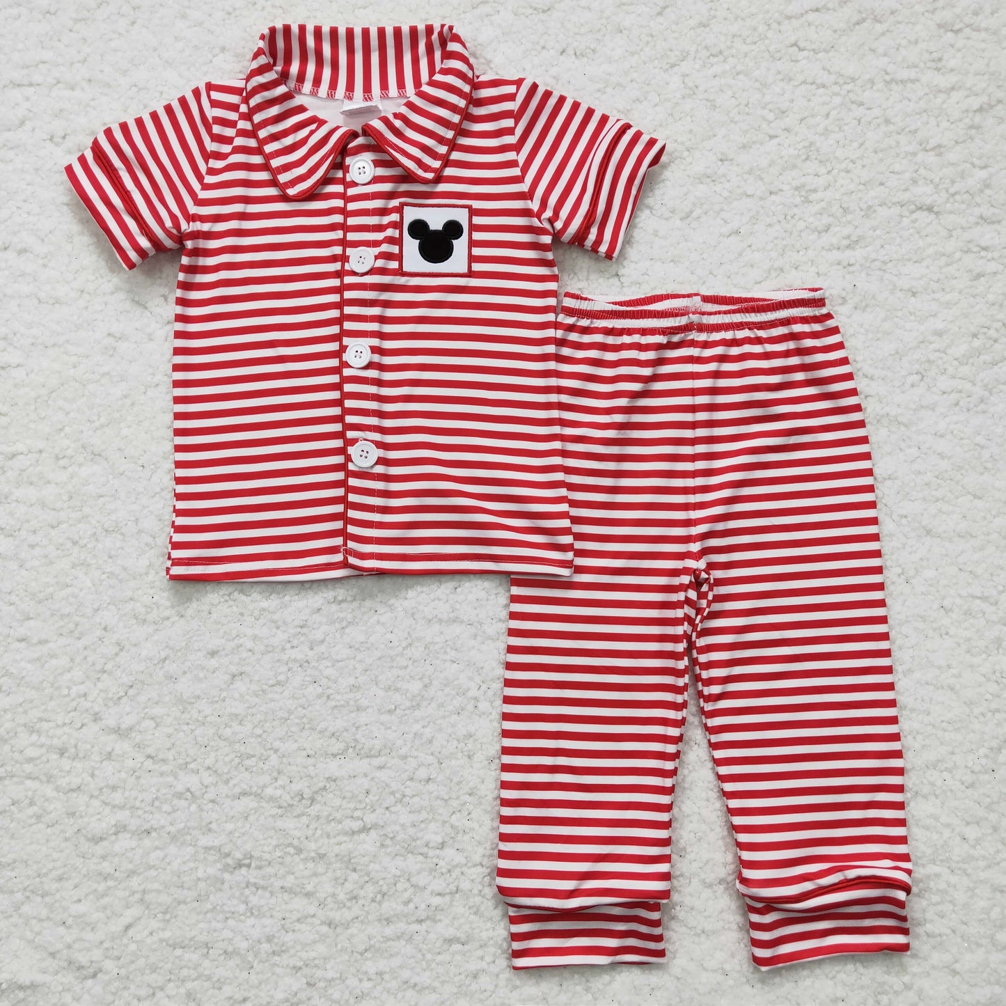 Mouse embroidery stripe kids boy pajamas