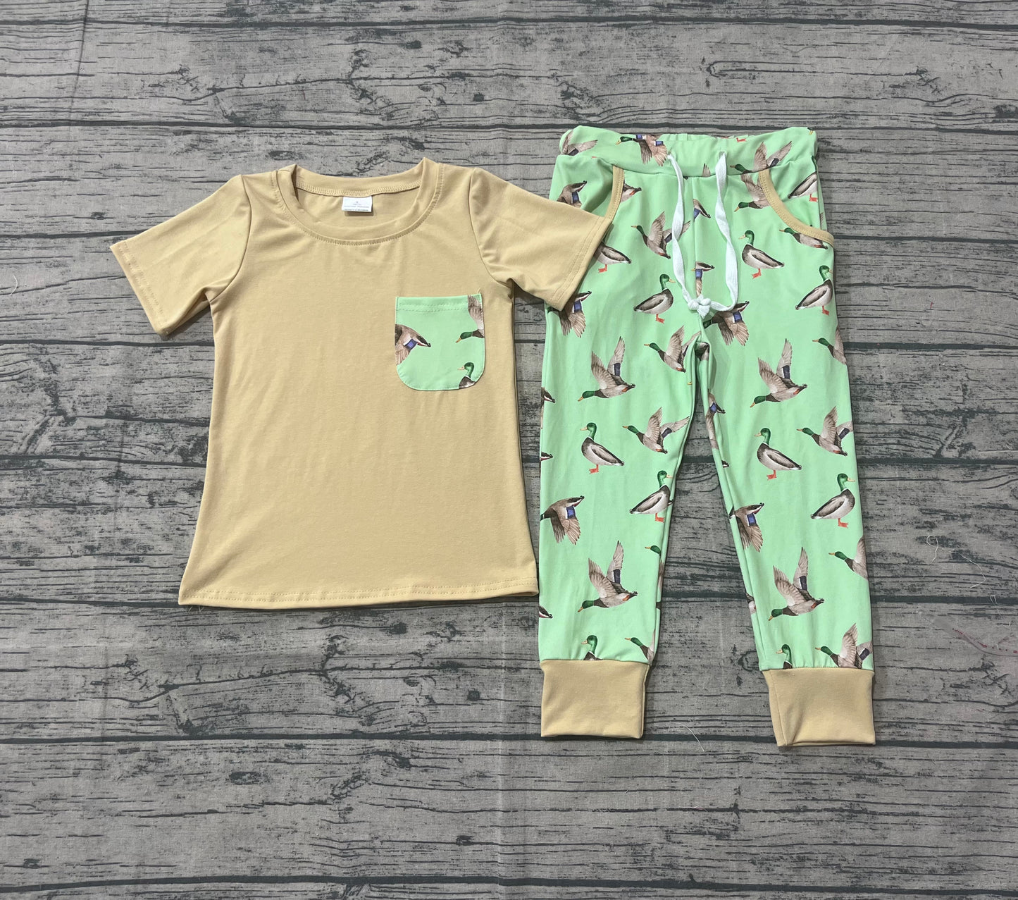 Short sleeves pocket top duck pants kids boys outfits