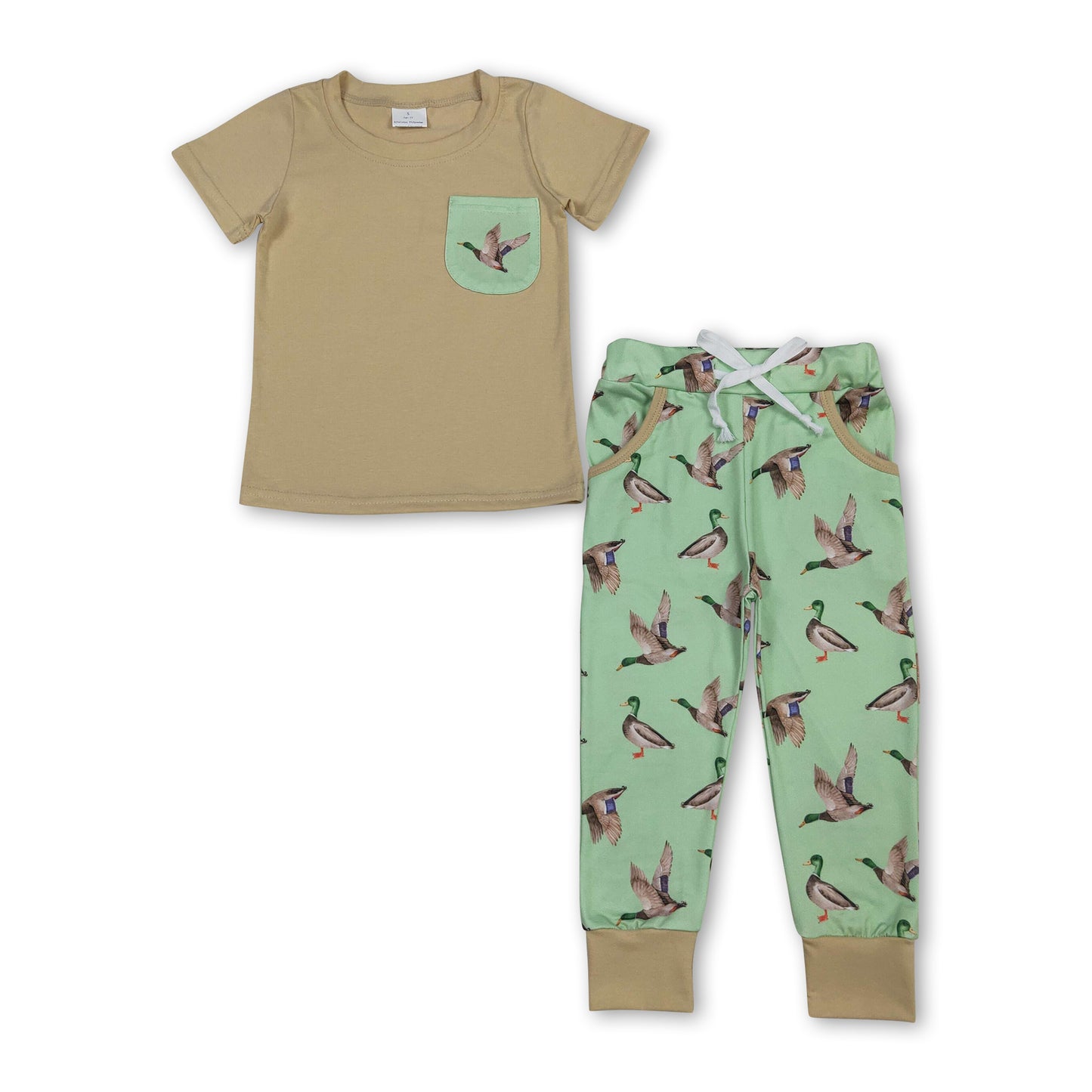 Short sleeves pocket top duck pants kids boys outfits